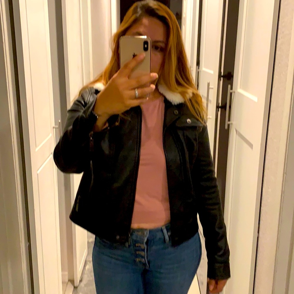 Jou Jou, Black Faux Leather Jacket, Size M